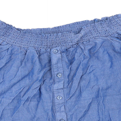 Miss Selfridge Womens Blue Viscose Basic Button-Up Size 8 Off the Shoulder - Tie sleeves