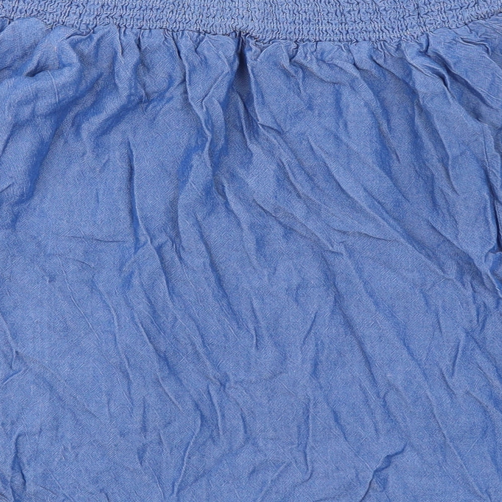 Miss Selfridge Womens Blue Viscose Basic Button-Up Size 8 Off the Shoulder - Tie sleeves