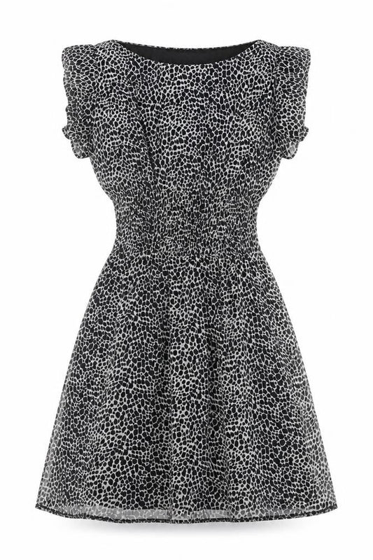 Internacionale Womens Black Animal Print Polyester Mini Size 8 Boat Neck Zip