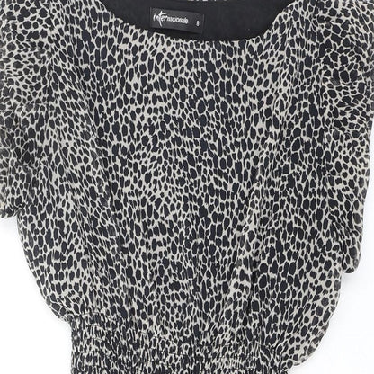 Internacionale Womens Black Animal Print Polyester Mini Size 8 Boat Neck Zip
