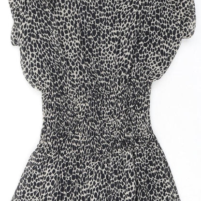 Internacionale Womens Black Animal Print Polyester Mini Size 8 Boat Neck Zip