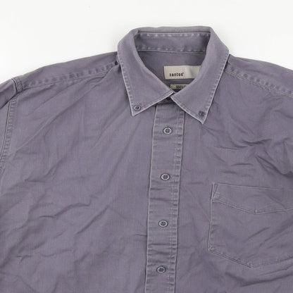 Zantos Mens Grey Cotton Button-Up Size M Collared Button - Button down collar