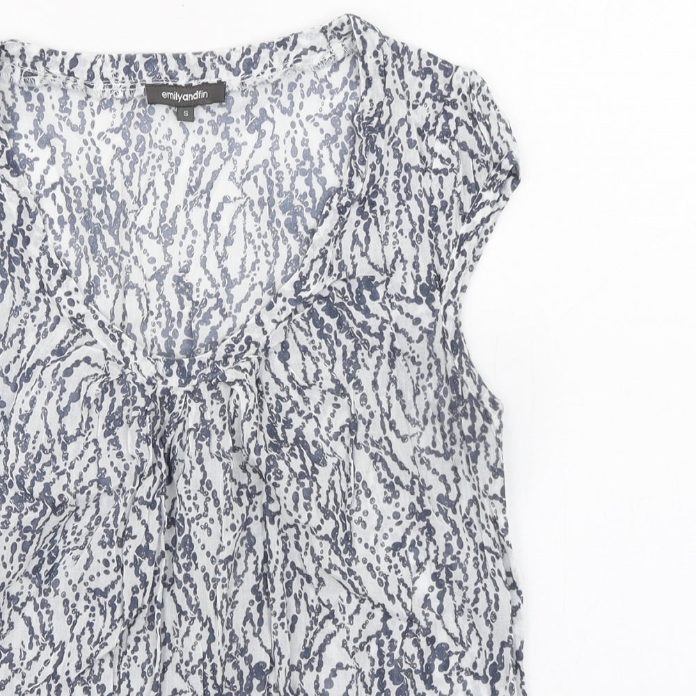 Emily and Fin Womens Grey Geometric 100% Cotton Basic Blouse Size S Scoop Neck - Spotty