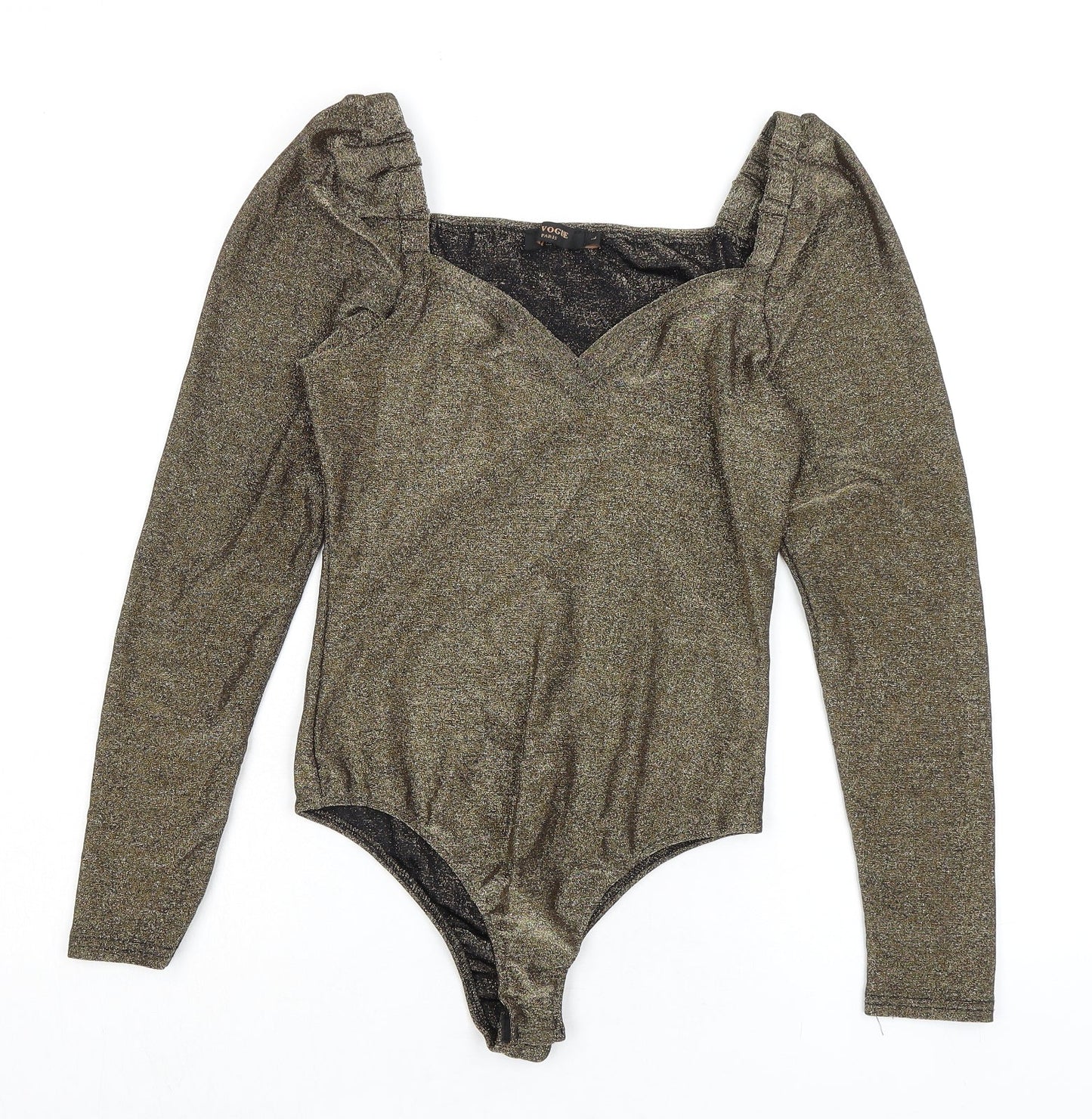Vogue Womens Gold Nylon Bodysuit One-Piece Size L Snap - Sparkle