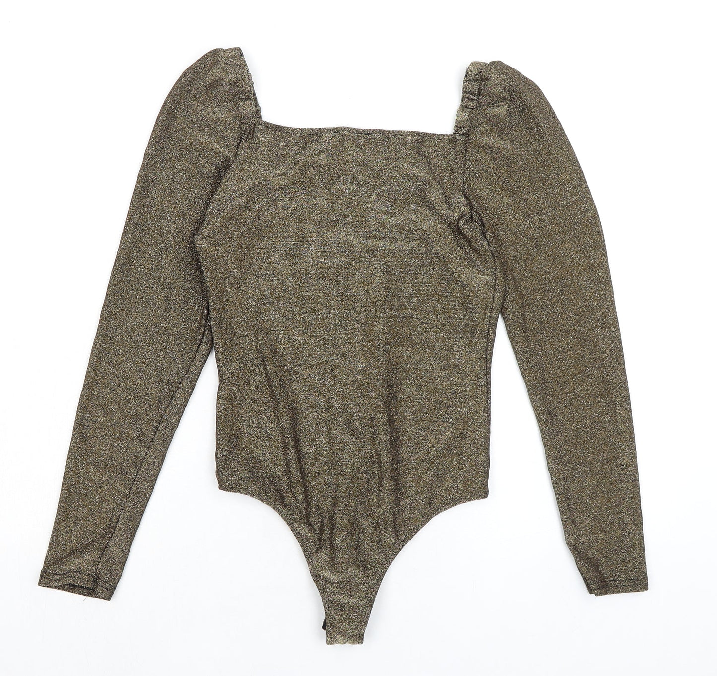 Vogue Womens Gold Nylon Bodysuit One-Piece Size L Snap - Sparkle
