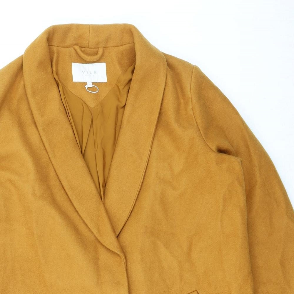 VILA Womens Yellow Overcoat Coat Size 8 Snap