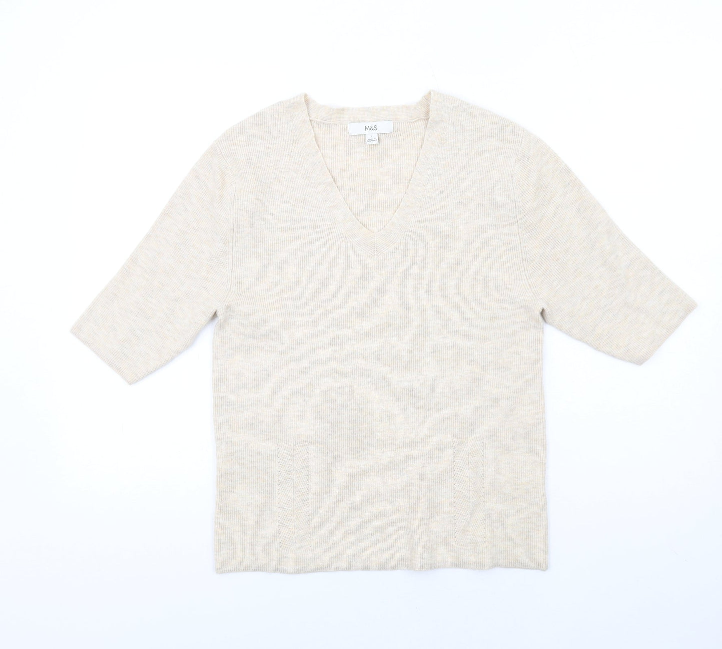 Womens UK Size L Marks and Spencer Beige Basic T-Shirt