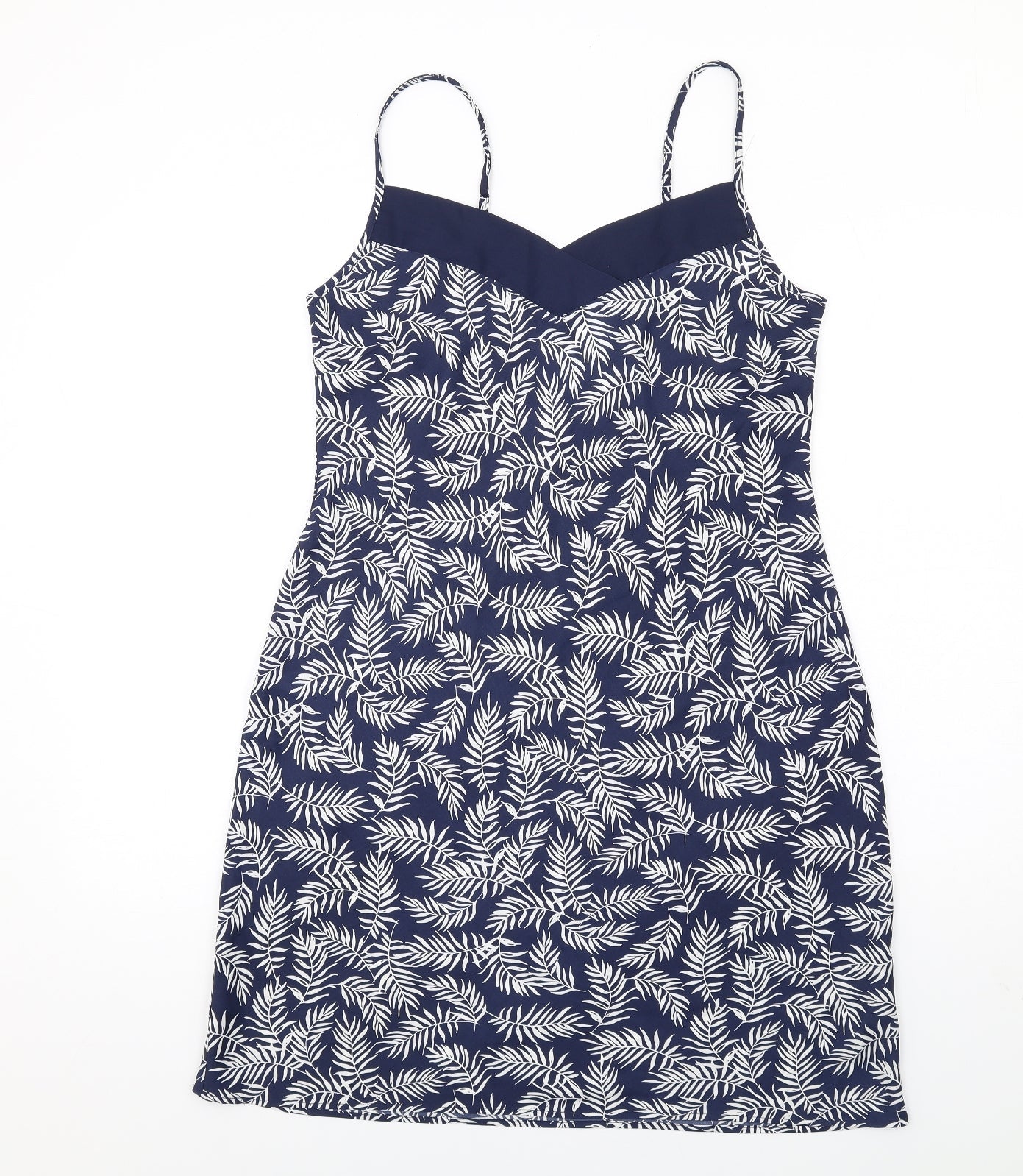 John Lewis Womens Blue Geometric Polyester Slip Dress Size M V-Neck Pullover