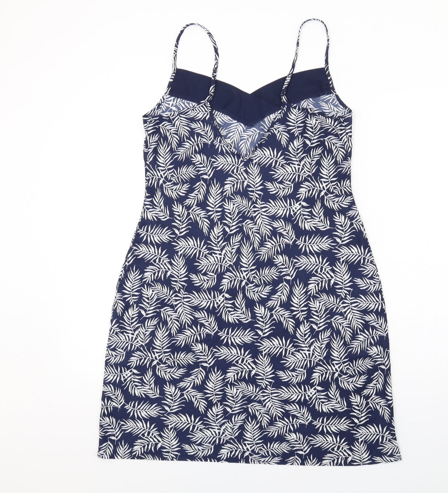 John Lewis Womens Blue Geometric Polyester Slip Dress Size M V-Neck Pullover