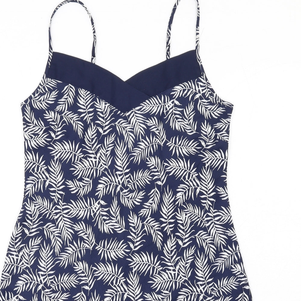 John Lewis Womens Blue Geometric Polyester Slip Dress Size M V-Neck Pullover