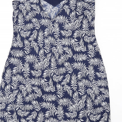 John Lewis Womens Blue Geometric Polyester Slip Dress Size M V-Neck Pullover