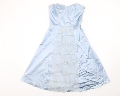 Coast Womens Blue Acetate A-Line Size 10 Sweetheart Zip - Ruffle