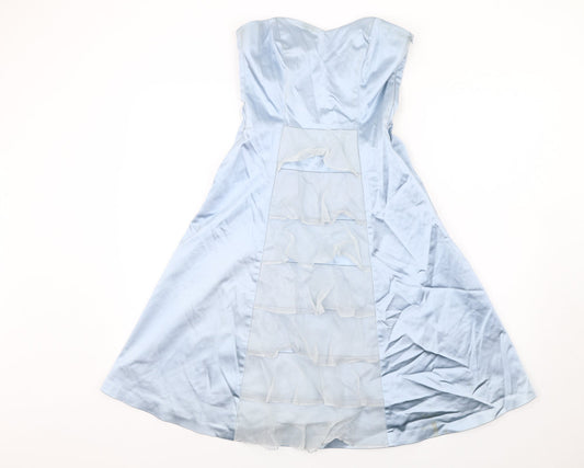 Coast Womens Blue Acetate A-Line Size 10 Sweetheart Zip - Ruffle