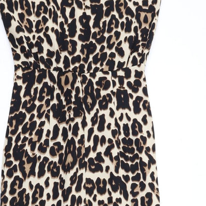 Pocasago Womens Beige Animal Print Polyester Jumpsuit One-Piece Size M L31 in Zip - Leopard Print Lace Trim