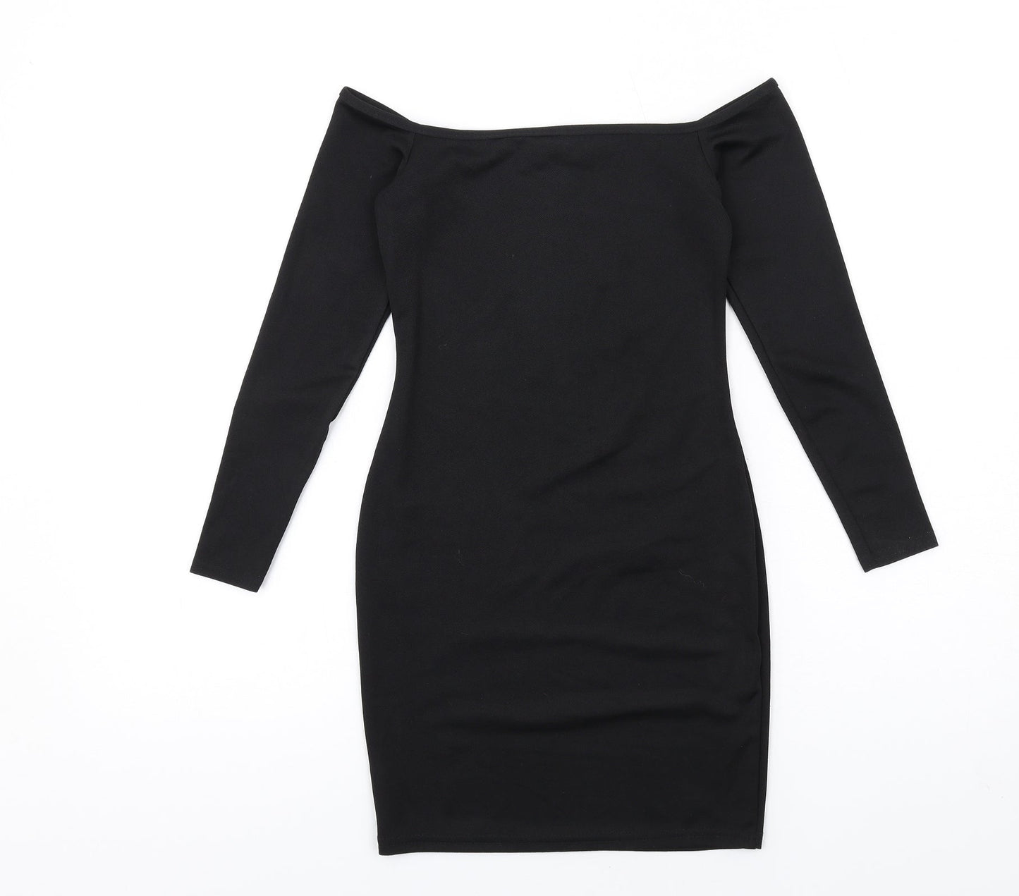 PRETTYLITTLETHING Womens Black Polyester Bodycon Size 6 Off the Shoulder Pullover