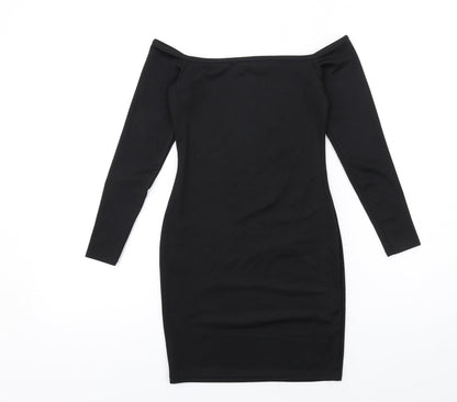 PRETTYLITTLETHING Womens Black Polyester Bodycon Size 6 Off the Shoulder Pullover