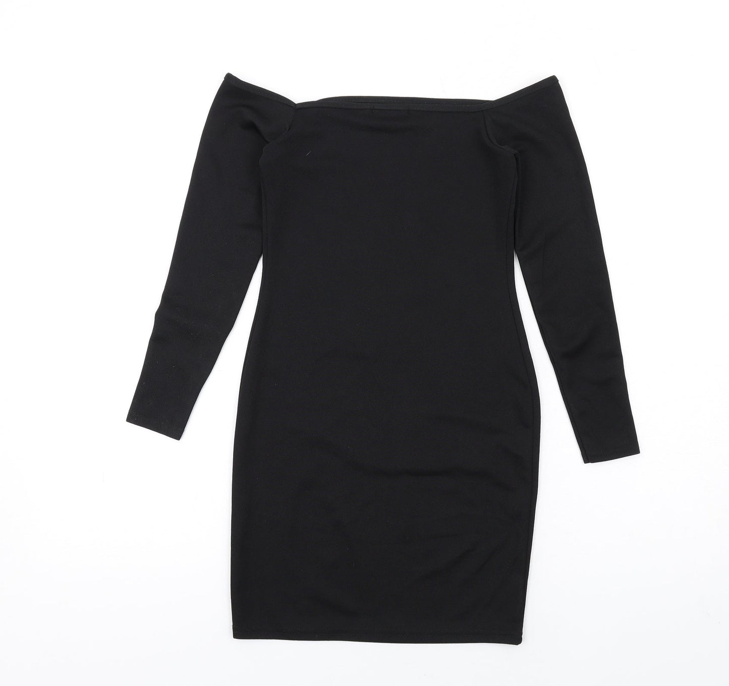 PRETTYLITTLETHING Womens Black Polyester Bodycon Size 6 Off the Shoulder Pullover