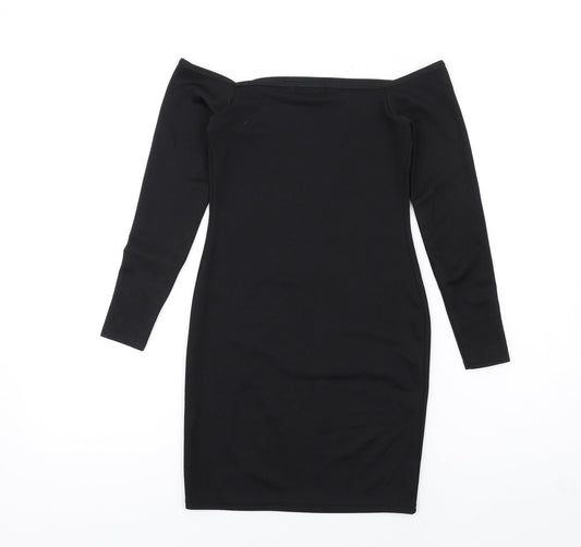 PRETTYLITTLETHING Womens Black Polyester Bodycon Size 6 Off the Shoulder Pullover