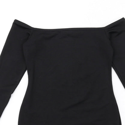 PRETTYLITTLETHING Womens Black Polyester Bodycon Size 6 Off the Shoulder Pullover