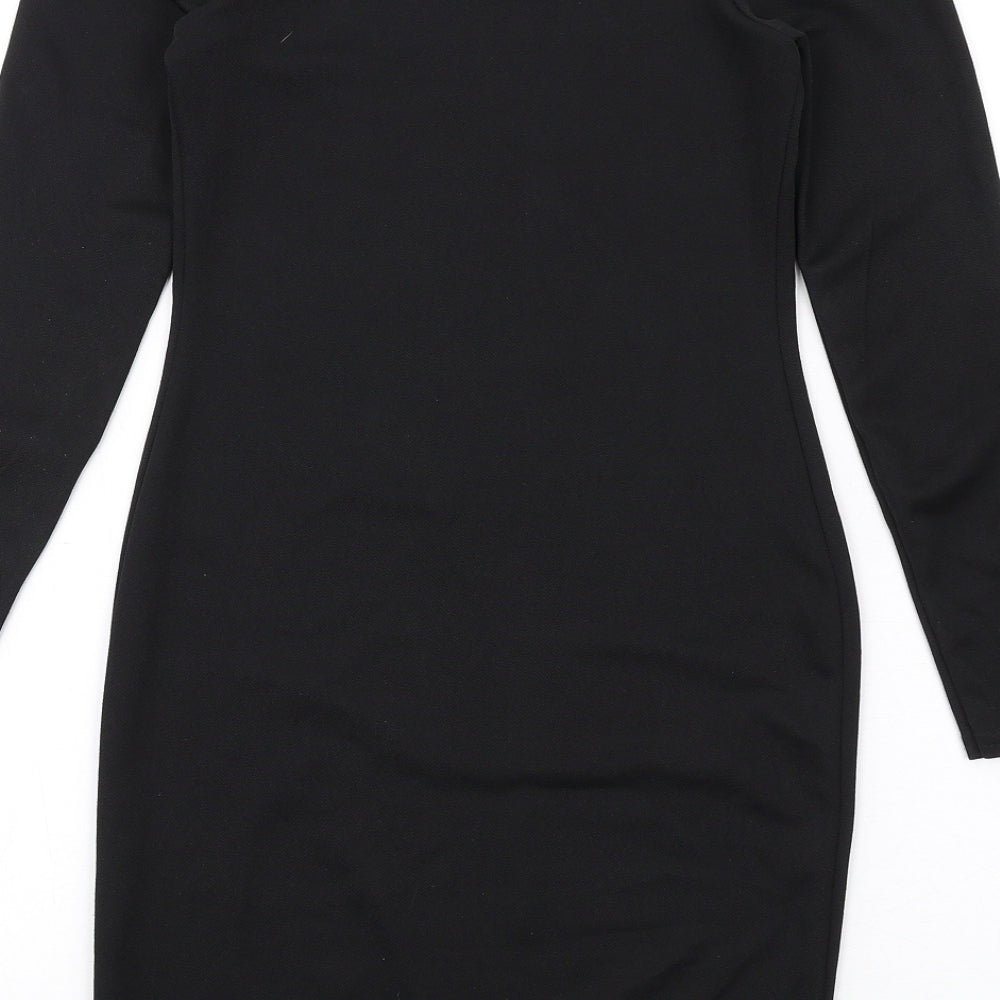 PRETTYLITTLETHING Womens Black Polyester Bodycon Size 6 Off the Shoulder Pullover
