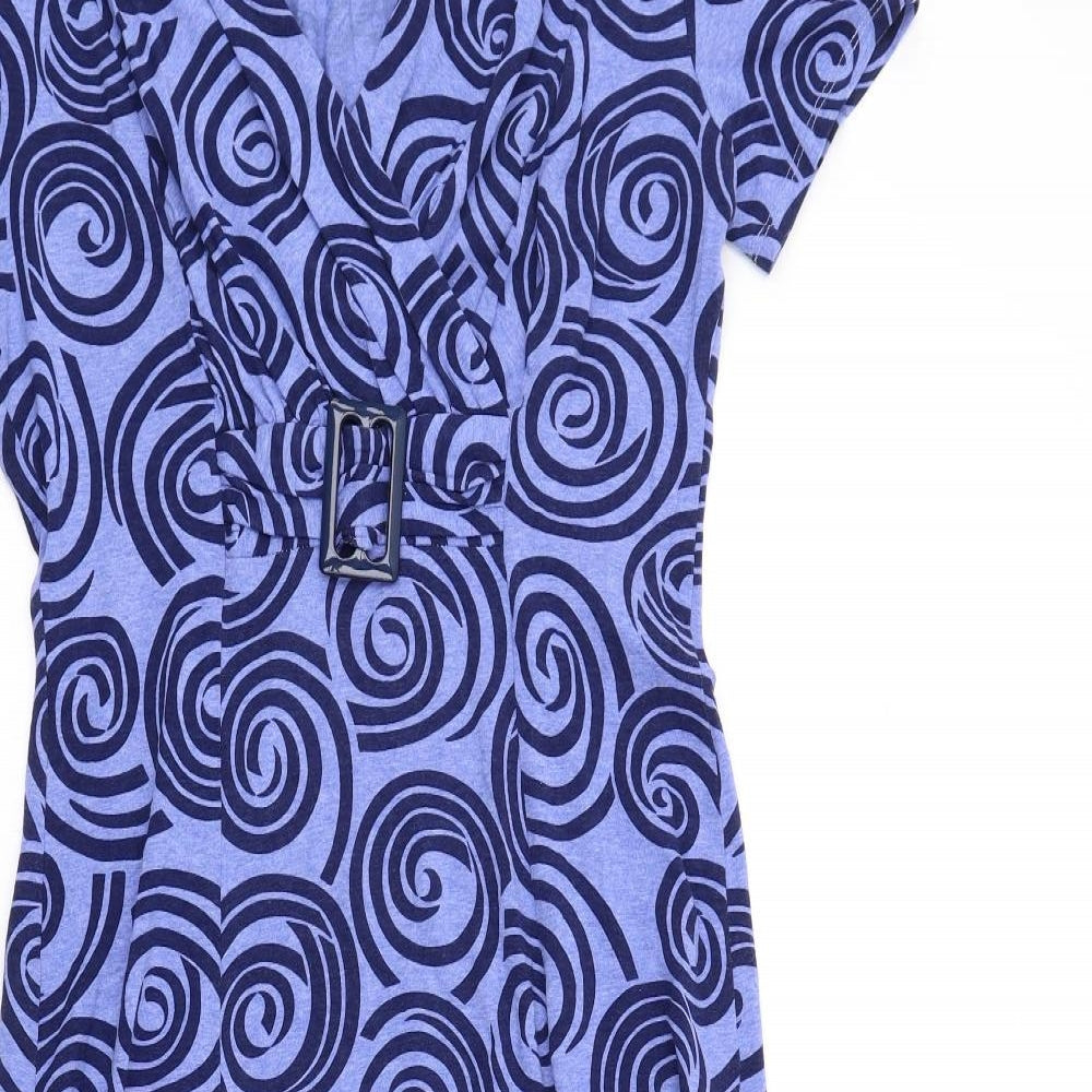 CC Womens Blue Geometric Viscose Fit & Flare Size S V-Neck Pullover