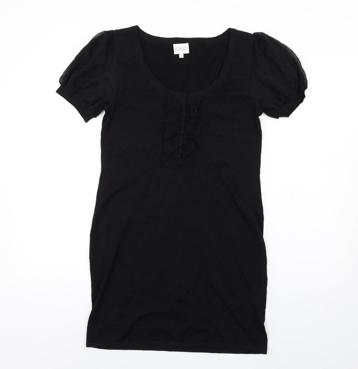 Kaliko Womens Black Silk Bodycon Size 10 Scoop Neck Pullover - Ruffle