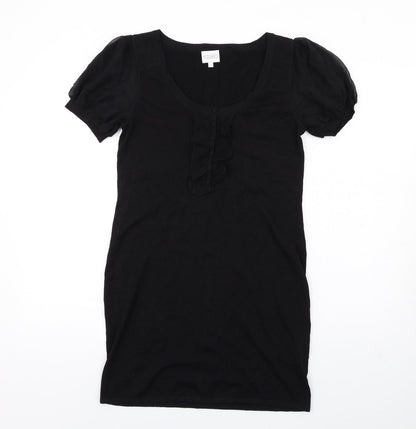 Kaliko Womens Black Silk Bodycon Size 10 Scoop Neck Pullover - Ruffle