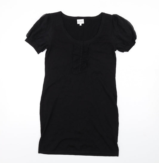 Kaliko Womens Black Silk Bodycon Size 10 Scoop Neck Pullover - Ruffle