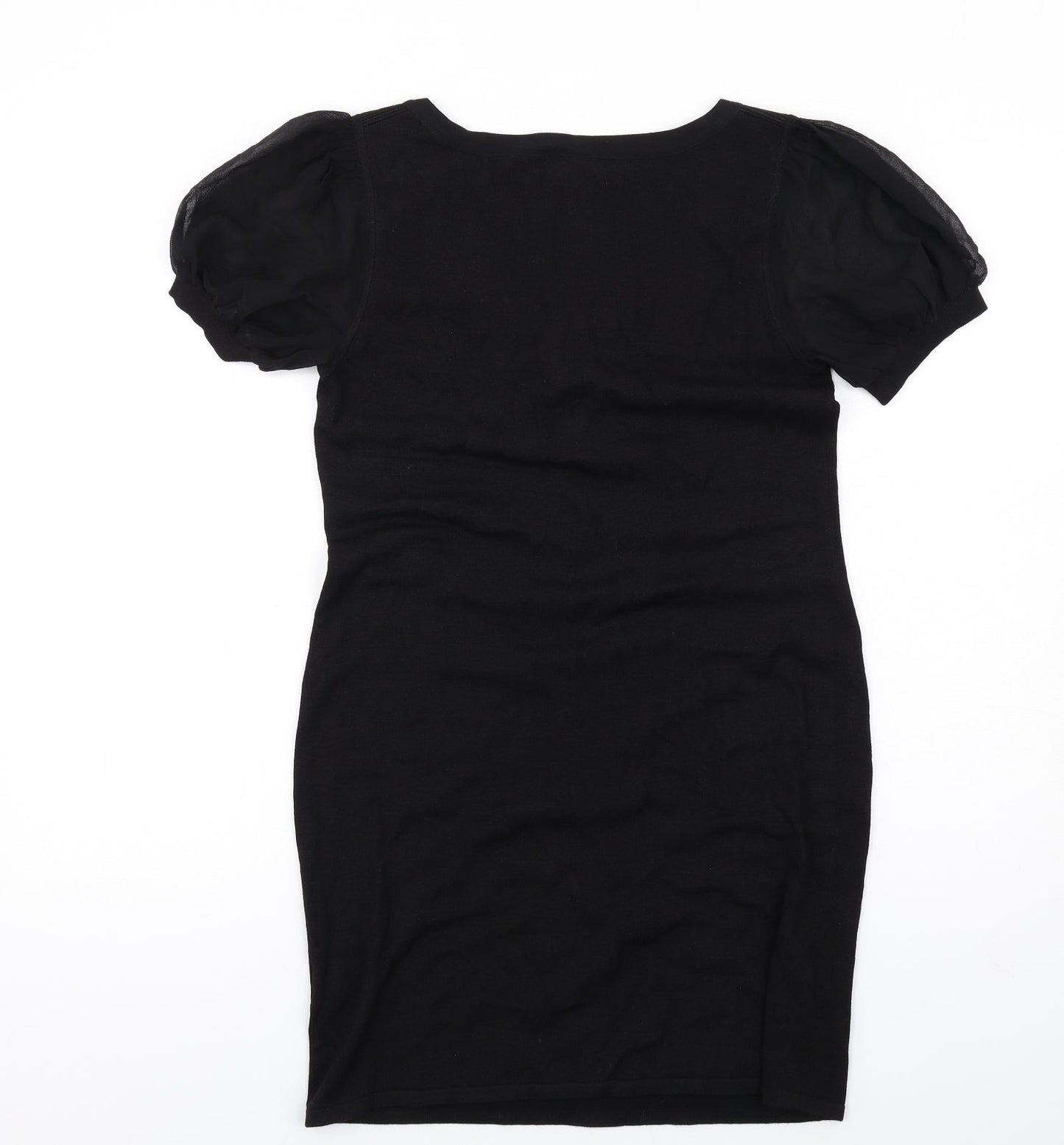 Kaliko Womens Black Silk Bodycon Size 10 Scoop Neck Pullover - Ruffle