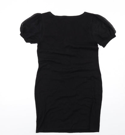 Kaliko Womens Black Silk Bodycon Size 10 Scoop Neck Pullover - Ruffle
