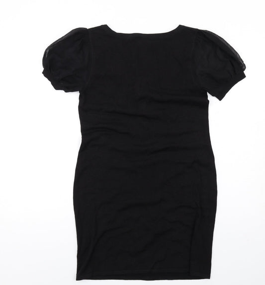 Kaliko Womens Black Silk Bodycon Size 10 Scoop Neck Pullover - Ruffle