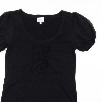 Kaliko Womens Black Silk Bodycon Size 10 Scoop Neck Pullover - Ruffle