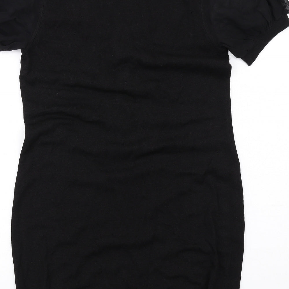Kaliko Womens Black Silk Bodycon Size 10 Scoop Neck Pullover - Ruffle