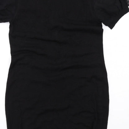 Kaliko Womens Black Silk Bodycon Size 10 Scoop Neck Pullover - Ruffle