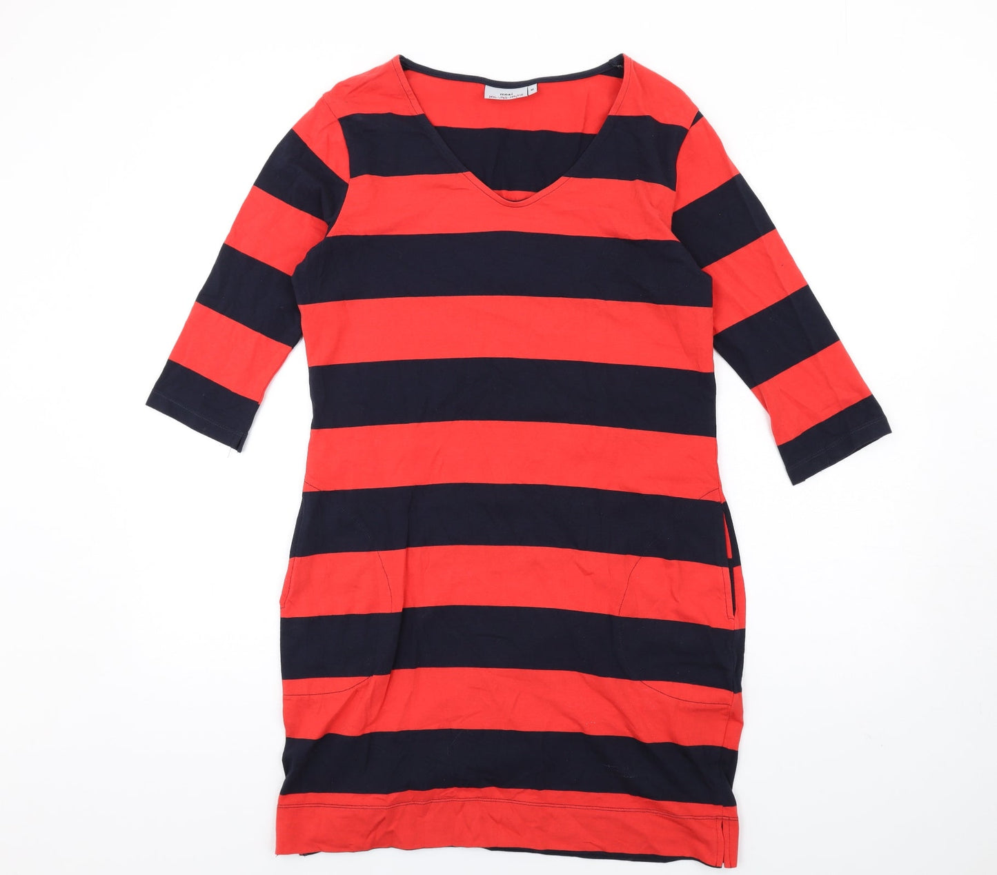 Me&I Womens Red Striped Cotton Bodycon Size M Scoop Neck Pullover