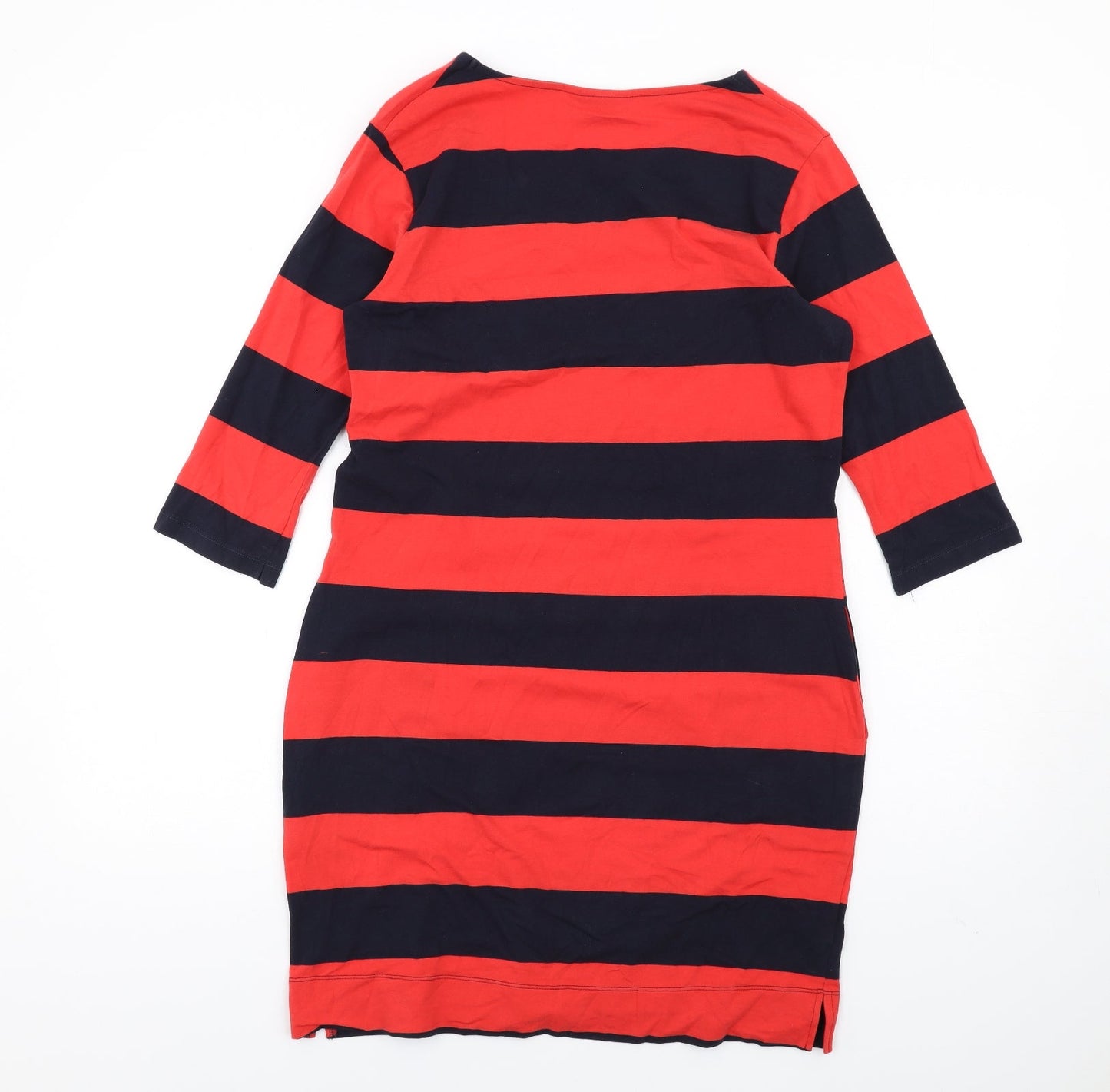 Me&I Womens Red Striped Cotton Bodycon Size M Scoop Neck Pullover