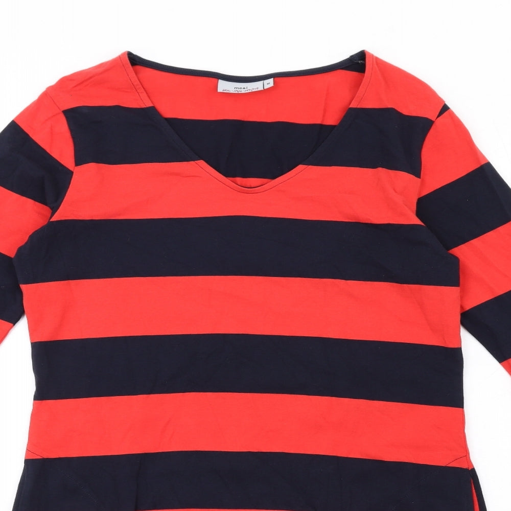 Me&I Womens Red Striped Cotton Bodycon Size M Scoop Neck Pullover