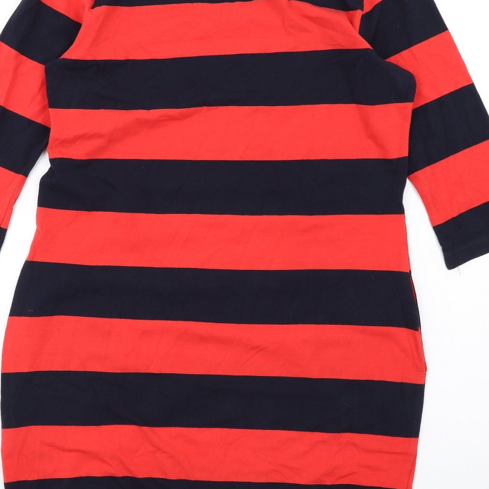 Me&I Womens Red Striped Cotton Bodycon Size M Scoop Neck Pullover