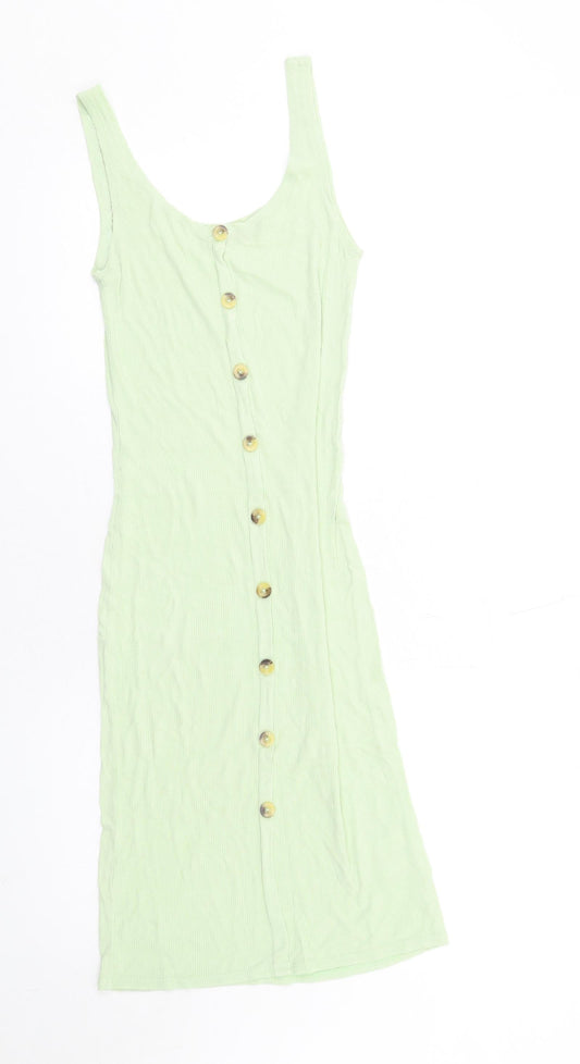 Brave Soul Womens Green Viscose Bodycon Size S Scoop Neck Pullover - Button Detail