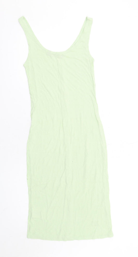 Brave Soul Womens Green Viscose Bodycon Size S Scoop Neck Pullover - Button Detail