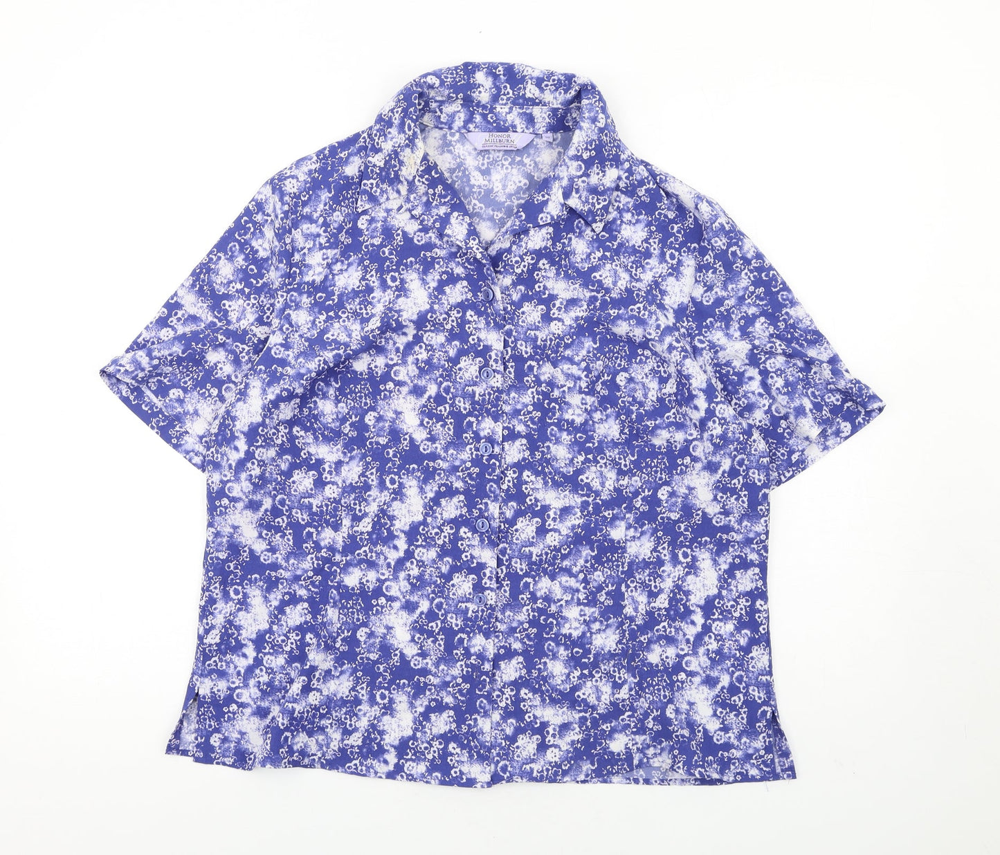 EWM Womens Blue Geometric Polyester Basic Button-Up Size 16 Collared