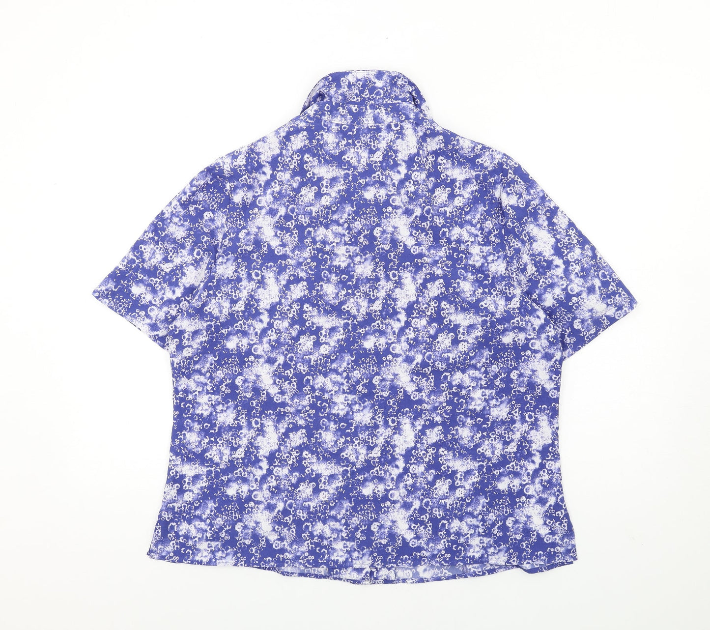 EWM Womens Blue Geometric Polyester Basic Button-Up Size 16 Collared