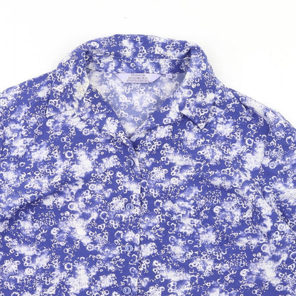 EWM Womens Blue Geometric Polyester Basic Button-Up Size 16 Collared