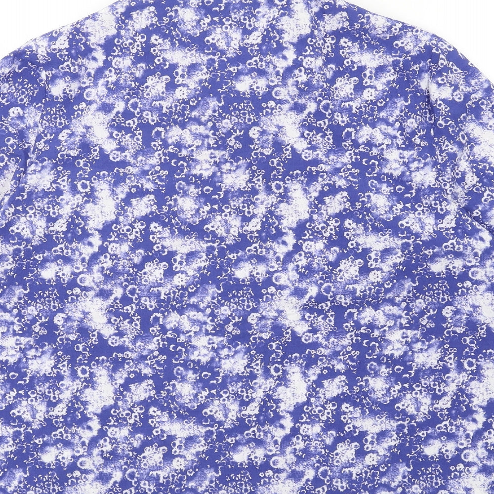 EWM Womens Blue Geometric Polyester Basic Button-Up Size 16 Collared