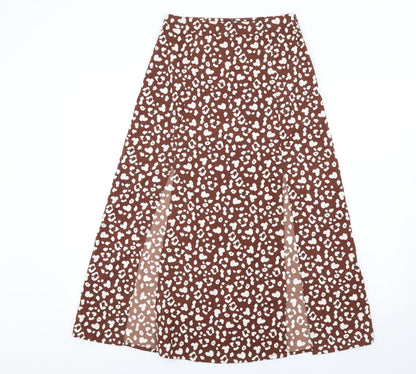 Missguided Womens Brown Animal Print Polyester A-Line Skirt Size 6 Zip - Leopard Print