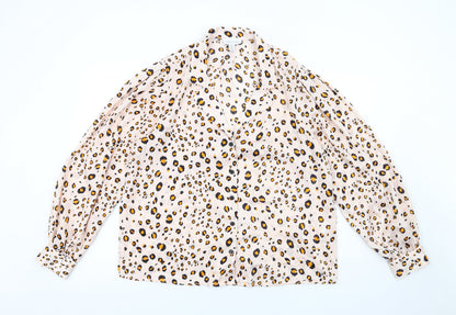 Topshop Womens Pink Animal Print Polyester Basic Button-Up Size 14 Collared - Leopard Print