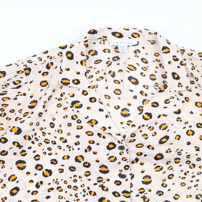 Topshop Womens Pink Animal Print Polyester Basic Button-Up Size 14 Collared - Leopard Print
