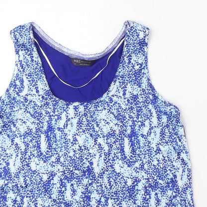 Marks and Spencer Womens Blue Geometric Polyester Basic Tank Size 8 Boat Neck