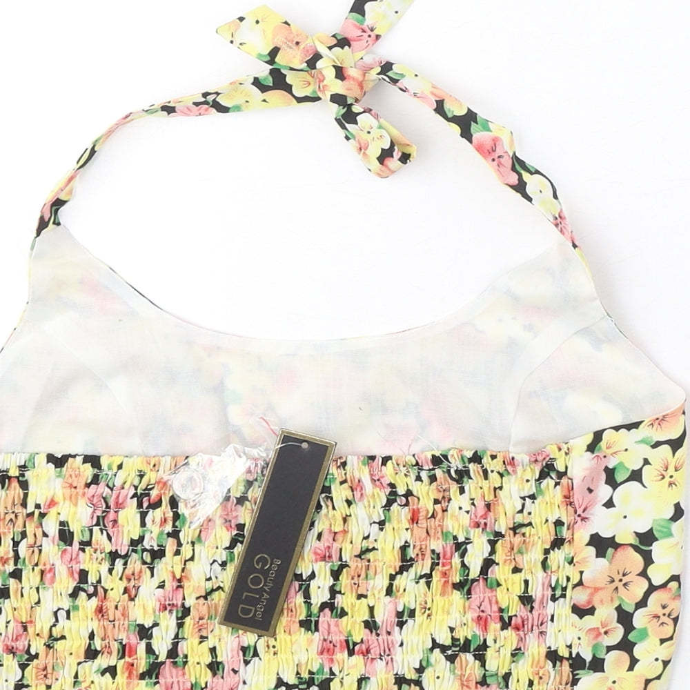 Womens UK Size 10 Gold Multicoloured Cropped Tank