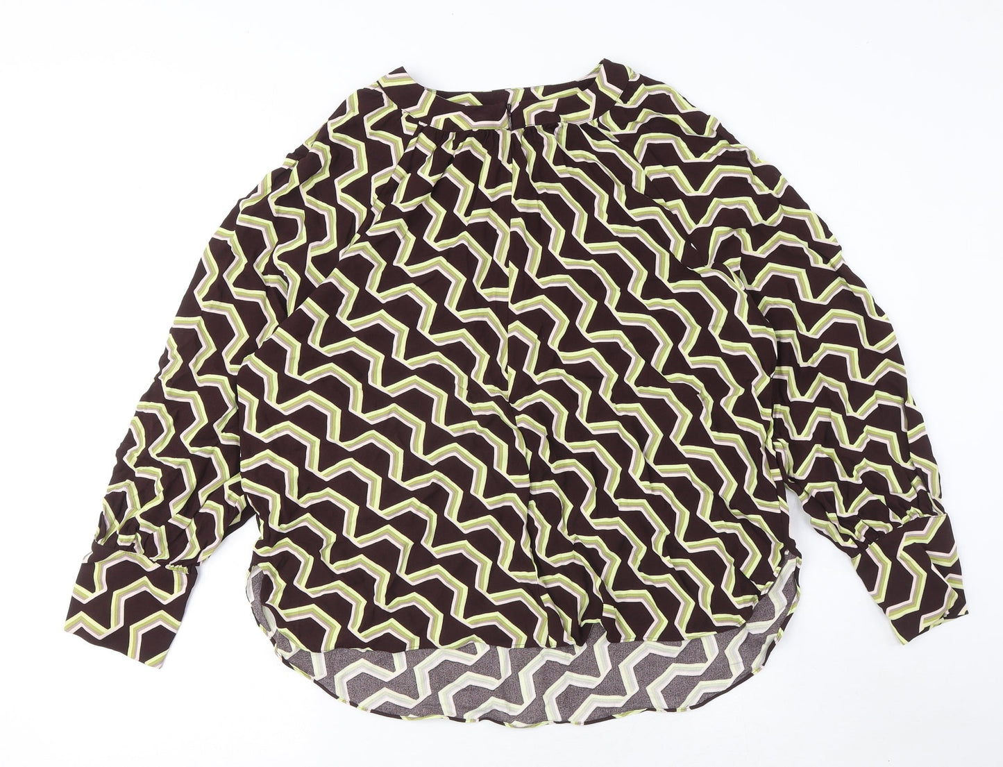 Autograph Womens Brown Geometric Viscose Basic Blouse Size 14 Round Neck